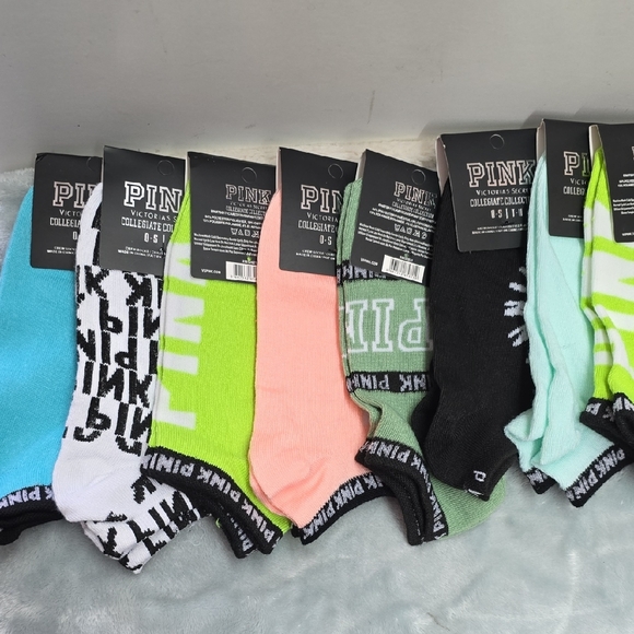 PINK Victoria's Secret  WomensCasual Socks Set - Black, White, Pink, Green, Blue - Picture 1 of 11